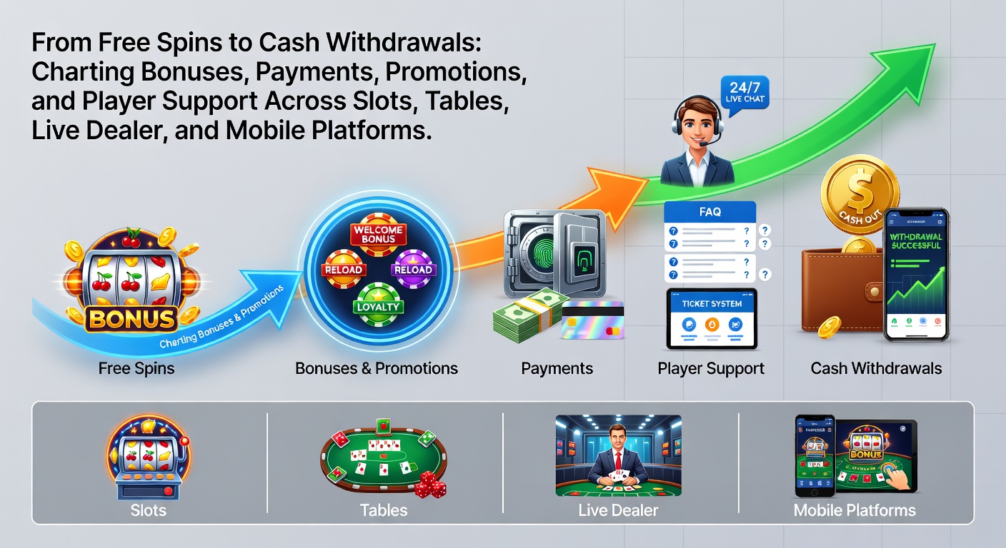 Bunte Slots mit Freispiel-Symbolen und Auszahlungs-Buttons auf einem Smartphone-Bildschirm, umgeben von Tischspiel-Elementen wie Roulette und Live-Dealer-Karten