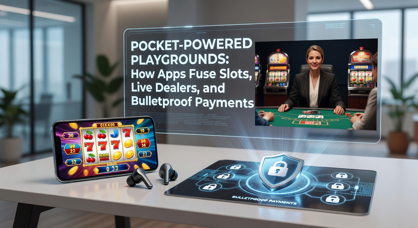 Smartphone mit Casino-App, das Slots und Live-Dealer-Spiele anzeigt, umgeben von sicheren Zahlungssymbolen