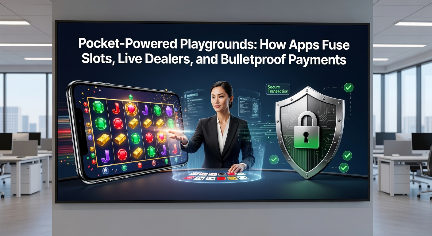 Live-Dealer an einem Roulette-Tisch, der auf einem Tablet gestreamt wird, neben Symbolen für verschlüsselte Zahlungen und Slot-Rollen